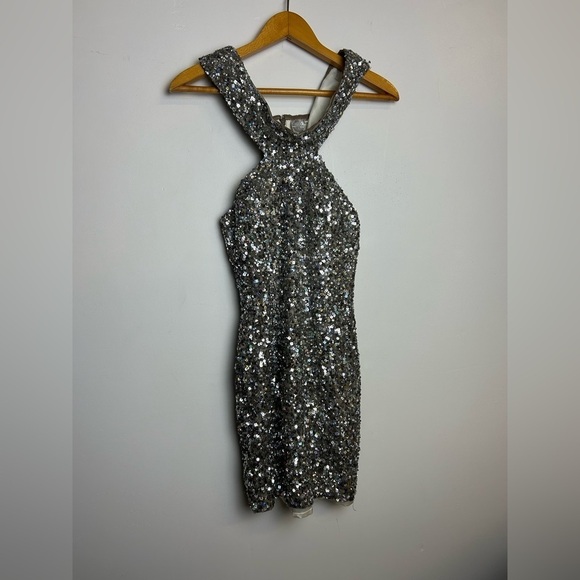 VTG Y2K Scala 100% Silk Mini Dress Women 4 Beaded full sequins Hoco Homecoming - Picture 2 of 16